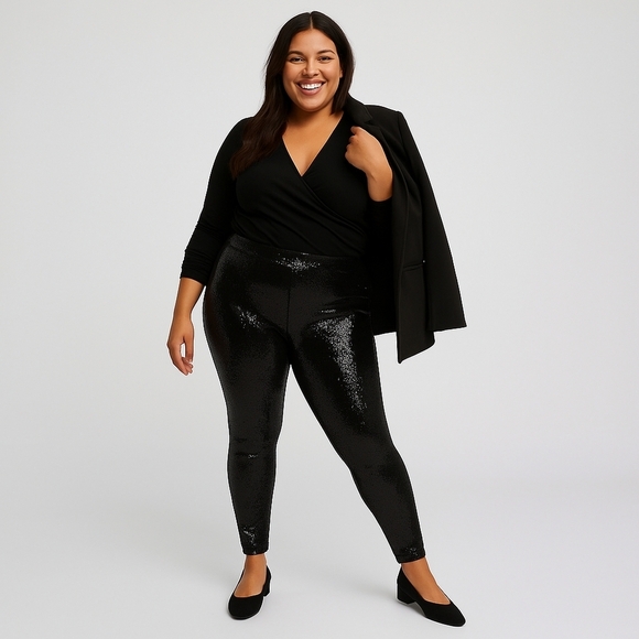 Torrid Full-Length Sequin Legging - Black - NWT - Size 4 - Picture 1 of 4